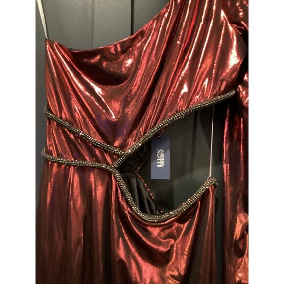 Marchesa Notte One-Shoulder slit Gown Metallic Red Cut Out Maxi Midi Dress 8 NWT - Picture 15 of 17